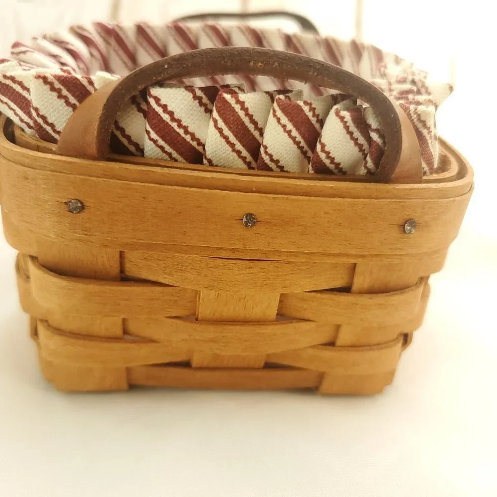 Longaberger Brown Leather Double Handle And Liner Handwoven Picnic Basket